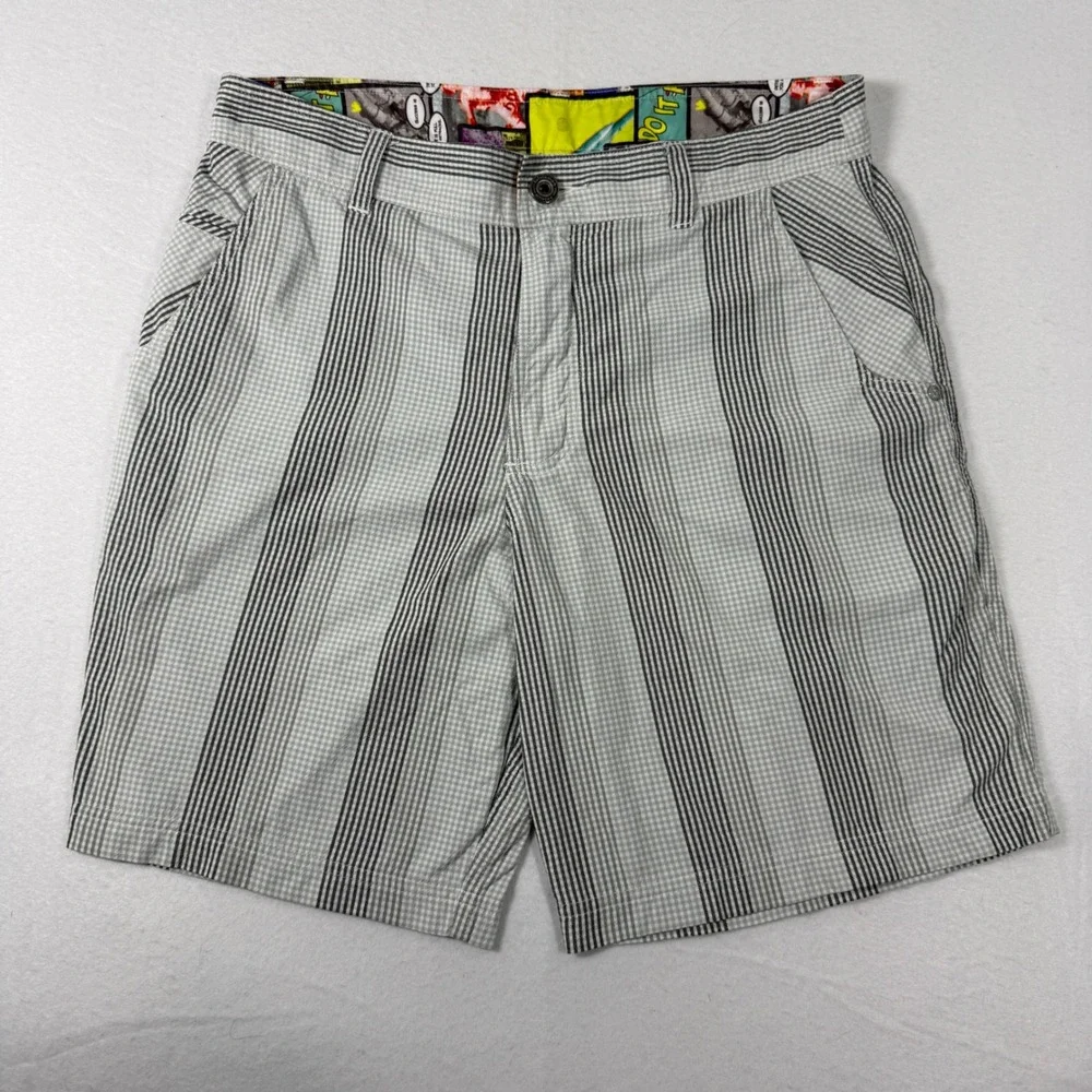 Lululemon Kahuna Plaid Shorts Mens 33 Grey White Striped Technical Casual 8.5in